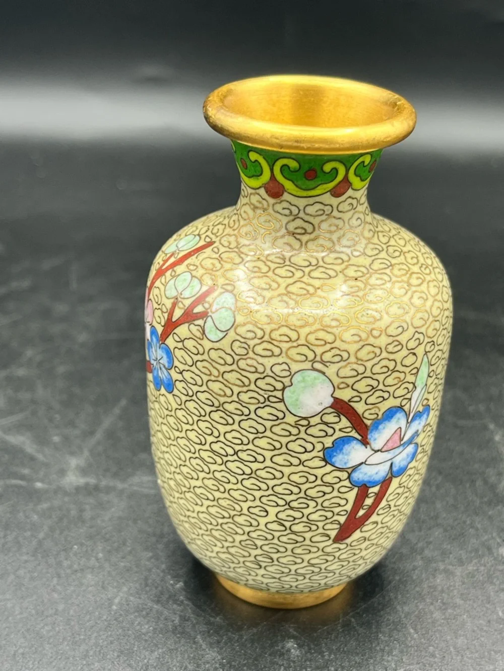 Vintage Asian Oriental Cloisonne Enameled Vase Floral bird, 4” - Picture 3 of 12